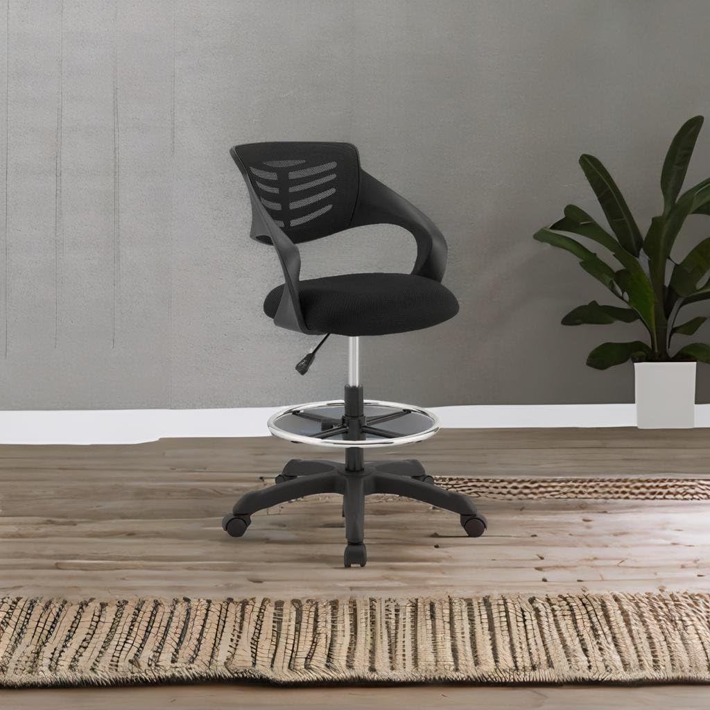 Thrive Mesh Drafting Chair - Durable Nylon Frame, Breathable Mesh Back, Lumbar Support, Adjustable Foot Ring, One-Touch Height Adjustment, 360 Swivel, Dual-Wheel Casters - Office Furniture