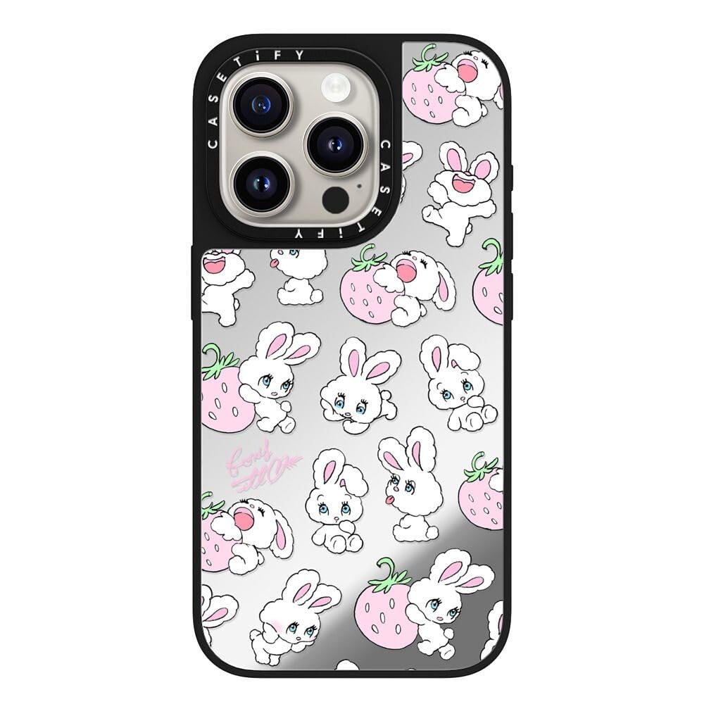 CASETiFY ミラー iPhone 15 Pro ケース [反射性 / 1.5mからの落下試験をクリア / Magsafe に対応] - Strawberry Mix - シルバー (ブラックバンパー)