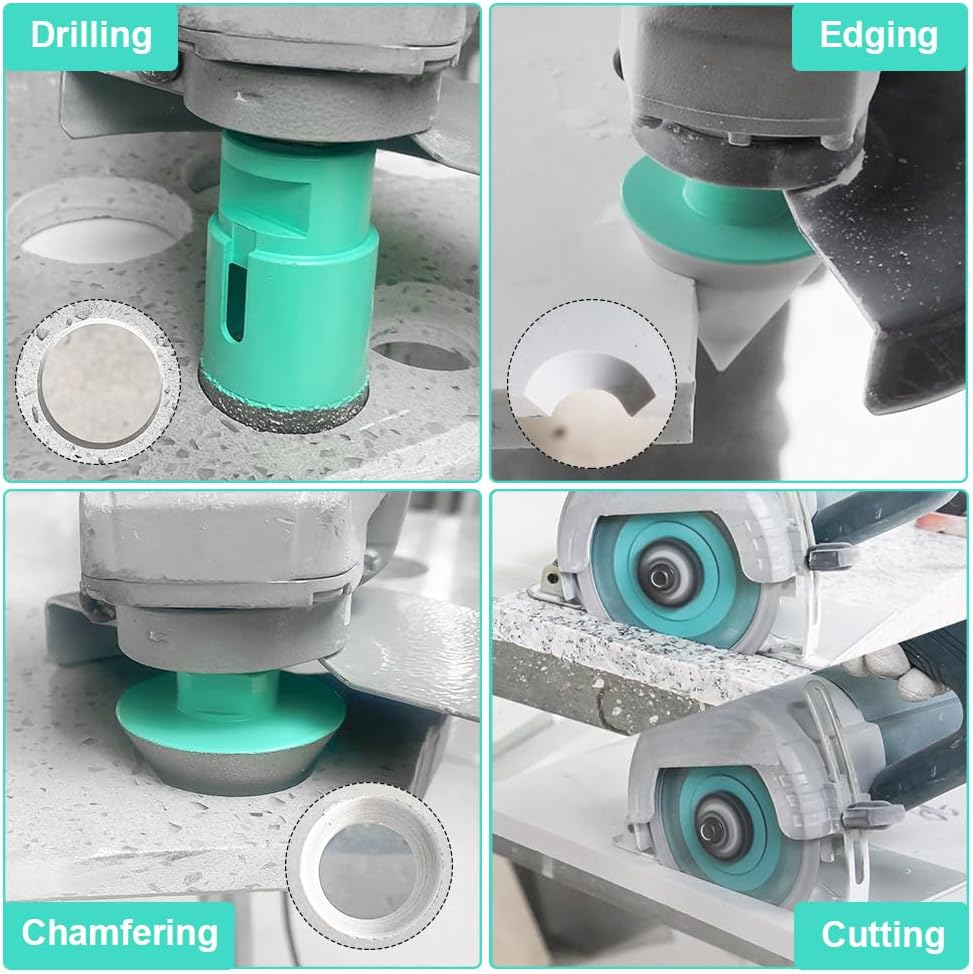Tile Hole Saw Kit - (20/25/35/50/75/100mm+50mm Beveling Chamfer Bit+ Adapter) and 4.5 Inch Diamond Saw Blade Cutting Disc Wheel