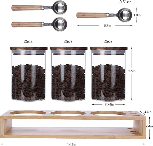 Miniatura 2 de KKC HOME ACCENTS Frascos de vidrio sellados para almacenamiento de alimentos con cuchara para encimera de cocina, recipientes de té de vidrio para