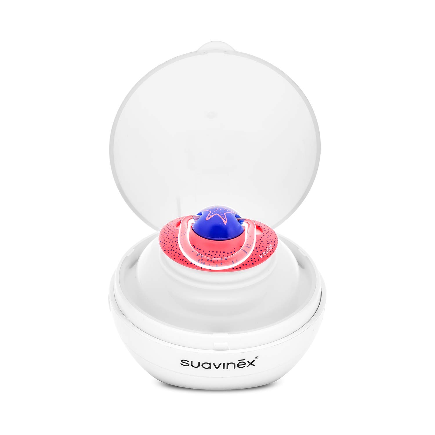 Suavinex DUCCIO - Sterilizzatore portatile per succhietti a luce UV, con USB o con batterie, Sterilizza in 3 minuti, Uccide il 99% dei germi, Bianco
