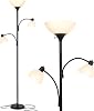 Brightech Sky Dome Double – High Brightness Torchiere Floor Lamp with 2 Reading Lights for Living Rooms, Bedrooms – Replace Halogen Standing Lamps with Efficient LED Office Lighting - Tall Black Pole