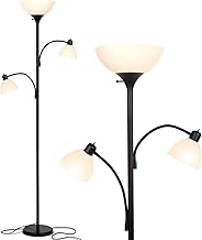 Brightech Sky Dome Double LED Floor Lamp, Torchiere Super Bright Floor Lamp with 2 Reading Lamps for Living Rooms & Offices - Dimmable Tall Standing Lamp for Bedroom Reading - Tall Black Pole