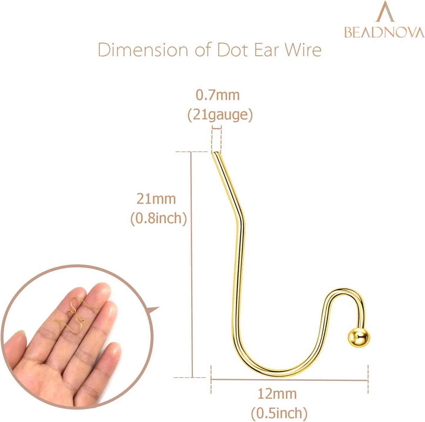 BEADNOVA Earring Hooks 150pcs Gold Ball Dot Ear Wire with Rubber Backs Earwire for Jewelry Making Earring Supplies (150pcs Ear Wire and 150 pcs Backs, Total 300pcs) - Image 2