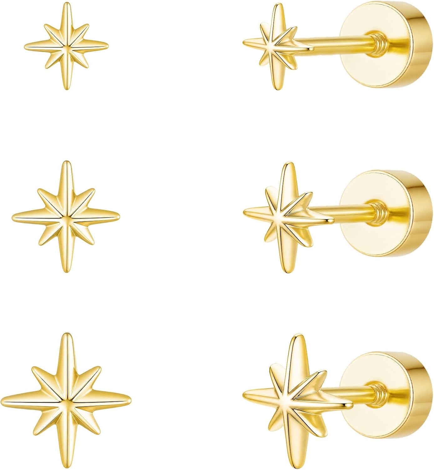 6PCS Flat Back Earrings for Women Hypoallergenic Helix Studs Gifts