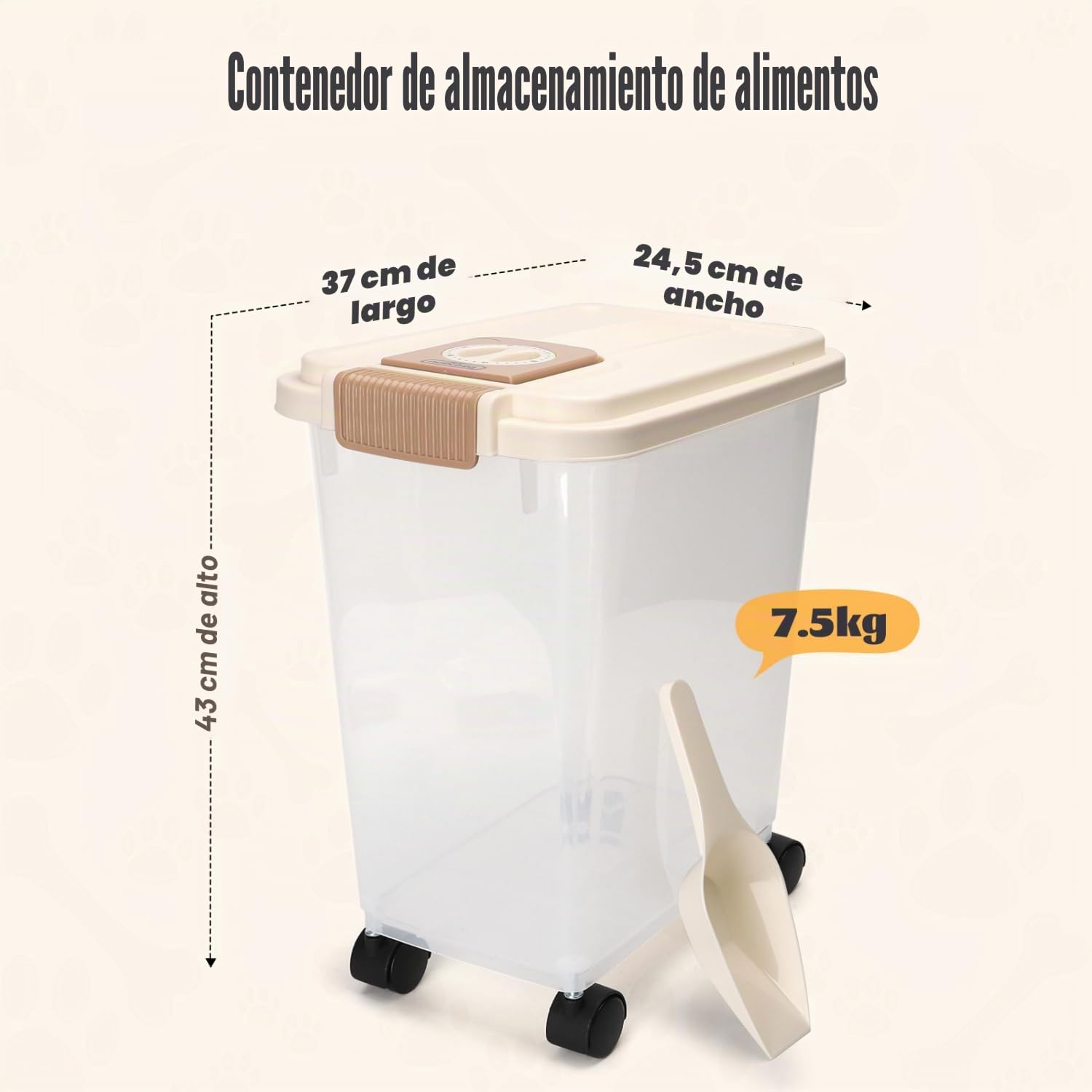 Nobleza 2* Contenedor de Pienso para Mascotas 20L, con Ruedas, Tapa Abatible, Cuchara y Marcador de Fecha, Caja Hermética Transparente para Perros y Gatos