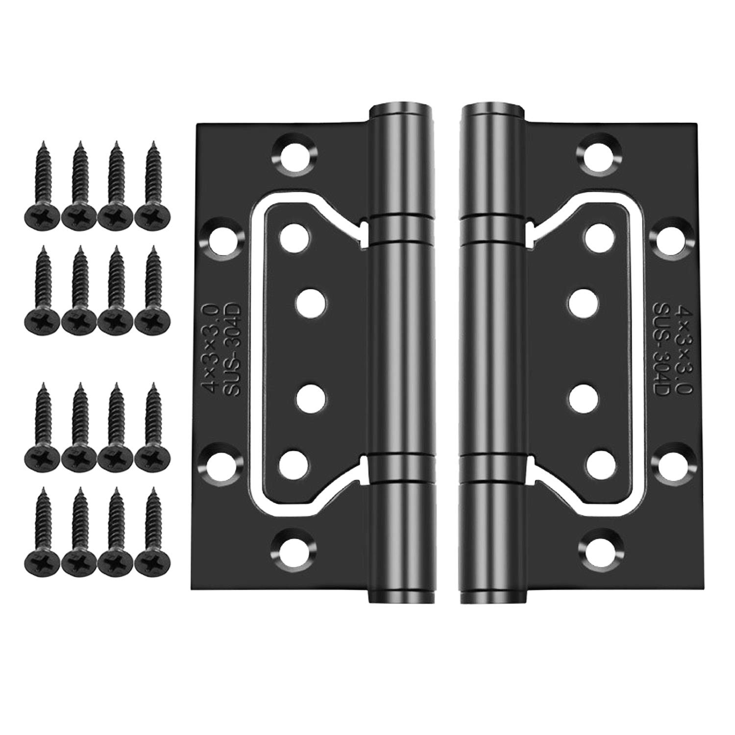 Dike-Jx Black 2Pcs 4 Inch Home Door Hinges Ball Bearing Small Flush Hinge Non-Mortise Stainless Steel Brushed Nickel Smooth And Silent Movement Replacement Ball Bearing Mute (Black)