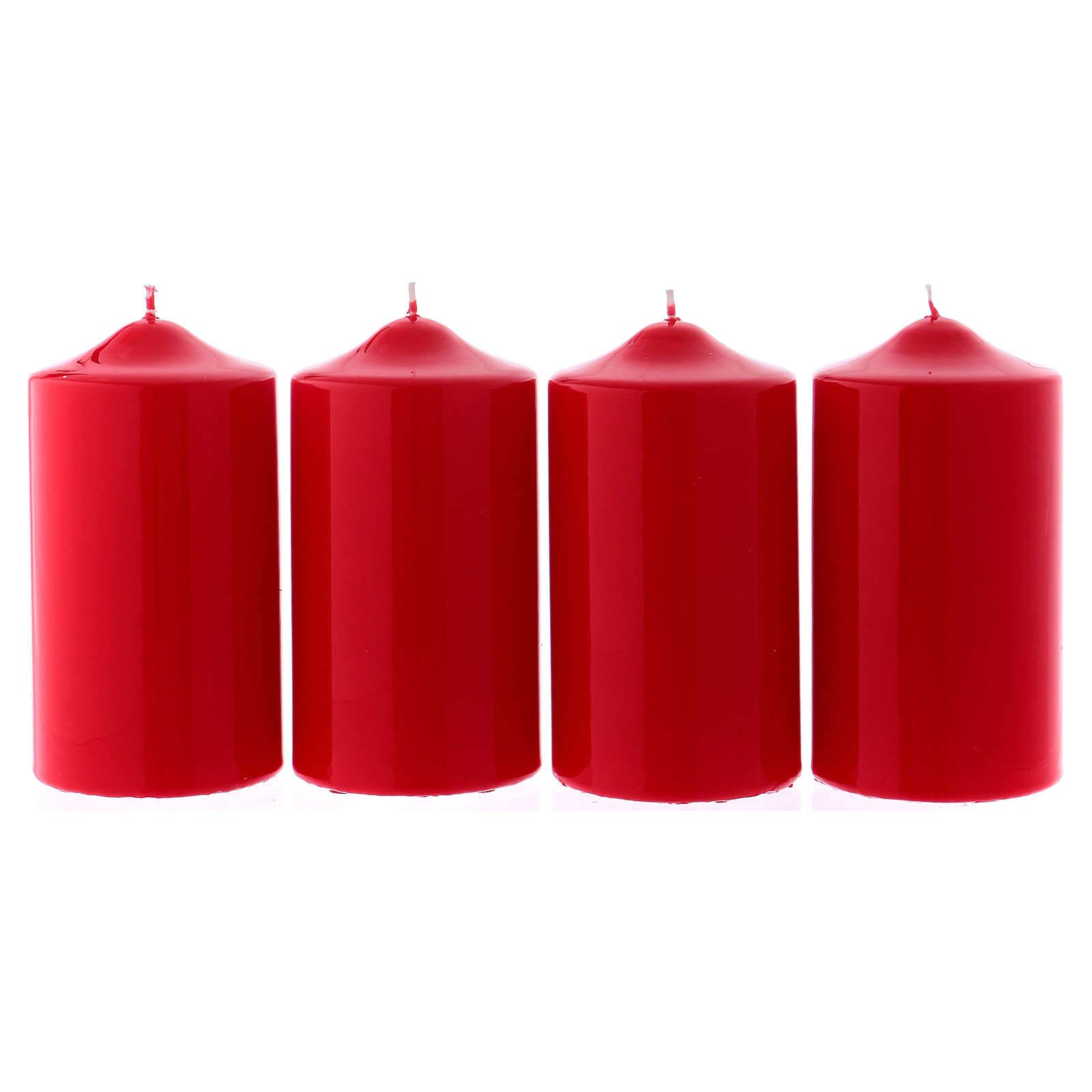 Holyart Advent: Adventskerzen-Set, 4-teilig, Stumpenkerzen, rot, glänzend, 8x15 cm