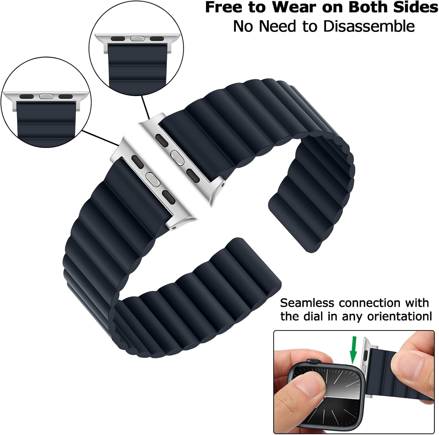 Tasikar Magnetic Straps Compatible with Apple Watch Strap 49mm 45mm 44mm 42mm Ultra 2 Ultra Series 9 8 7 6 5 4 3 2 1 SE 2 SE, Silicone Band with Magnetic Closure for Men Women (Navy Blue) - Image 2