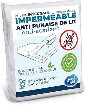 SWEET NIGHT Housse Matelas Imperméable 90x200 cm, Anti-Punaise, Anti-acariens, Ep. 25 cm