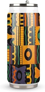 GHEPSDW African Ethnic Pattern Vacuum Insulated Tumbler, 13Oz Stainless Steel Drinking Cups with Straw, Double Wall Thermal Coffee Mug for Travel, Office & Gym, (Inner 304/Outer 201 Steel)