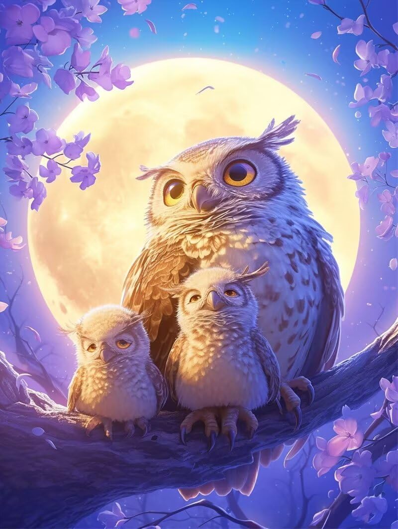 5D Diamond Painting Owl Diamond Painting Kits for Adults, DIY 5D Animal Diamond Art Kits For Adults, Gem Art Embroidery Crafts Round Full Drill Diamond Dots, for Wall Art Room Decor Gifts 24x32in