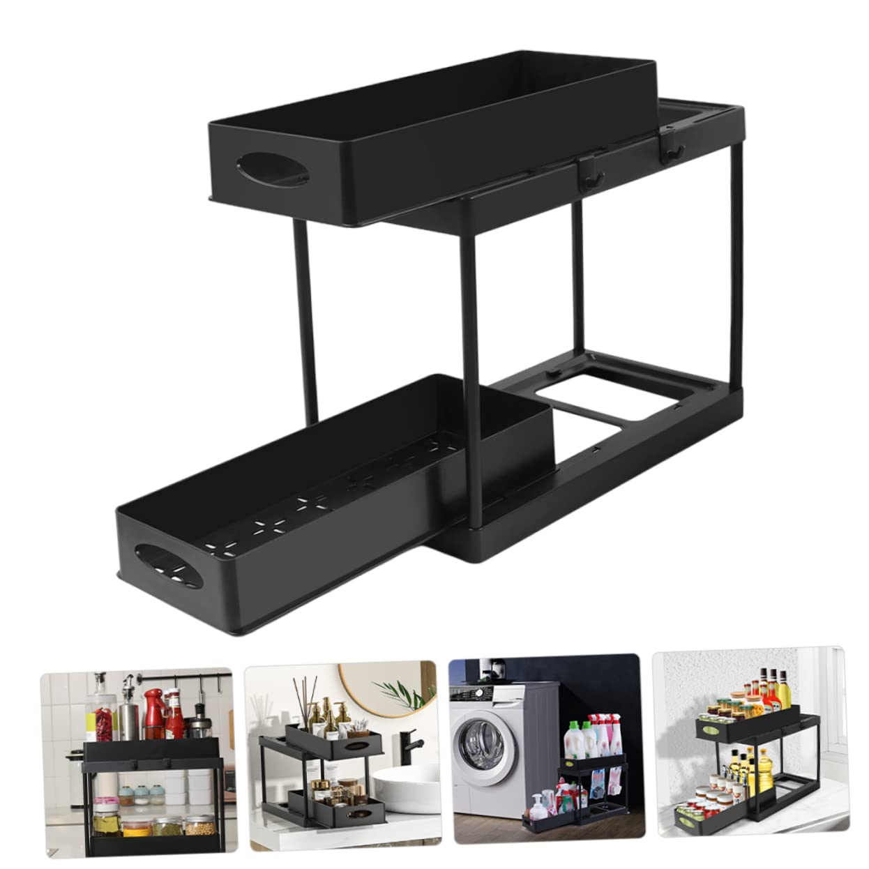BIUDECO Spice Jar Holder Pull Out Drawers under Sink Organizer Kitchen Supplies Sliding Storage Rack