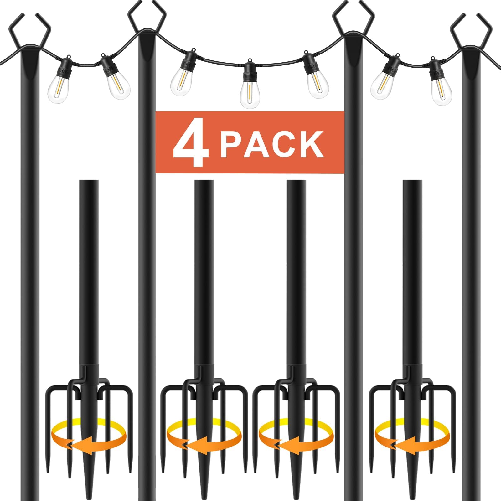 AILBTON 10Ft String Light Poles 4 Pack,Light Poles for Outside Lights,Outdoor with Fence Brackets Hanging Lights,Metal Stand Deck Patio Backyard