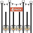 10Ft String Light Poles 4 Pack,Light Poles for Outside Lights,Outdoor with Fence Brackets Hanging Lights,Metal Stand Deck Patio Backyard
