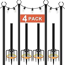 10Ft String Light Poles 4 Pack,Light Poles for Outside Lights,Outdoor with Fence Brackets Hanging Lights,Metal Stand Deck Patio Backyard