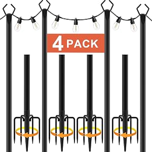 10Ft String Light Poles 4 Pack Light Poles for Outside Lights Outdoor with Fence Brackets Hanging Lights Metal
