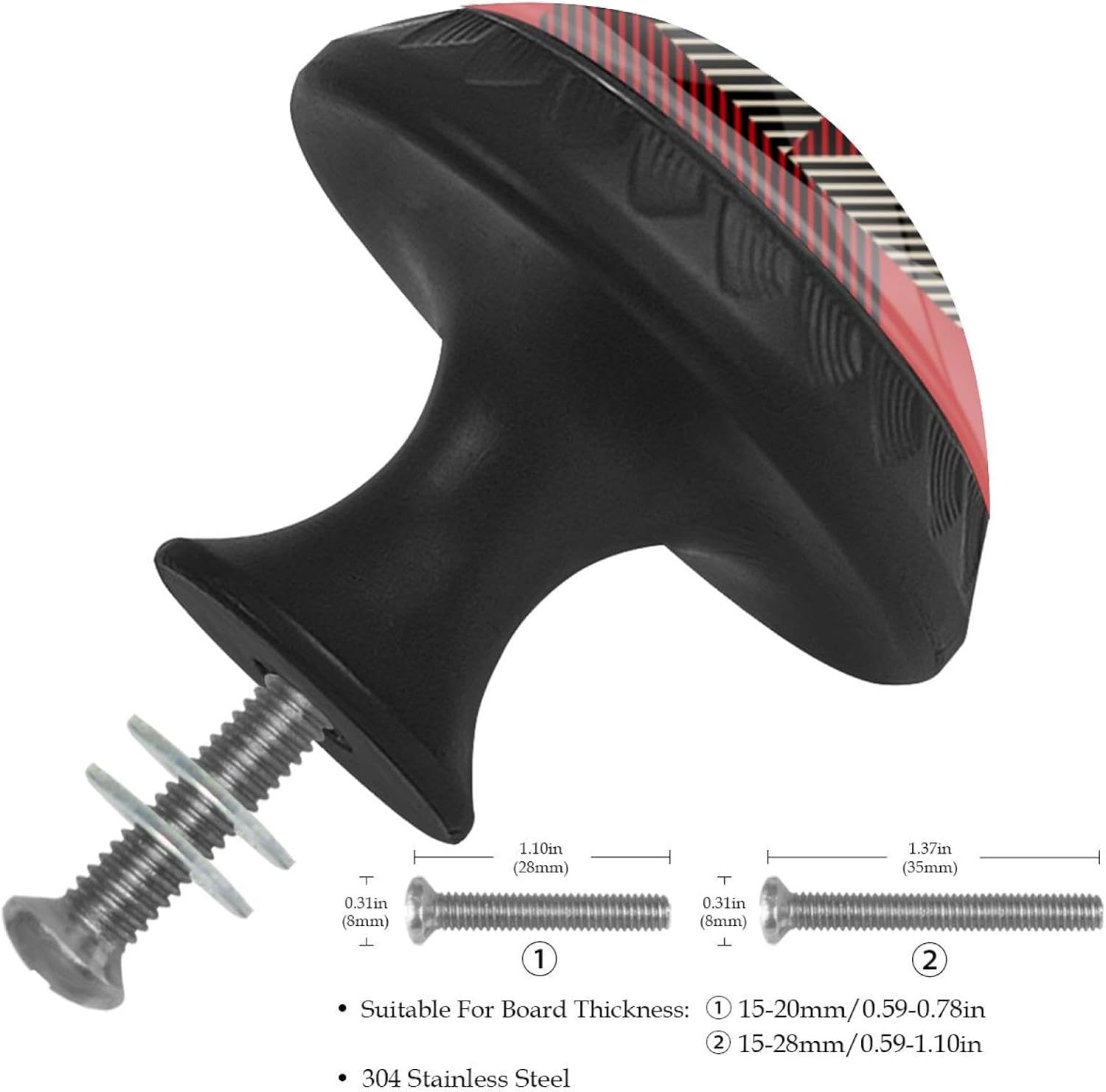 Black Abstract Geometric Stripes Lines (5) Decorative Cabinet Knobs with Screws, Glass Drawer Knobs for Kitchen Bathroom Furniture