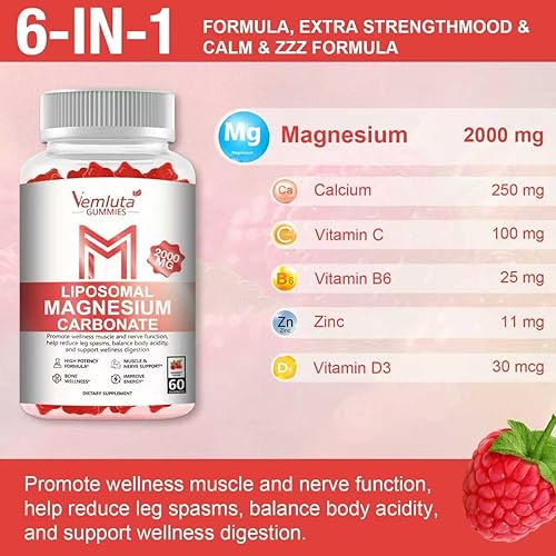 Miniatura 3 de Gomitas liposomales de carbonato de magnesio (por uno: 1000 mg, por dos: 2000 mg), suplemento de carbonato de magnesio de alta absorción