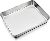 Vista 9 de P&P CHEF Bandeja rectangular de acero inoxidable de 9.3 pulgadas para carnes de brownie y lasaña, bandeja de galletas que cabe en horno tostador