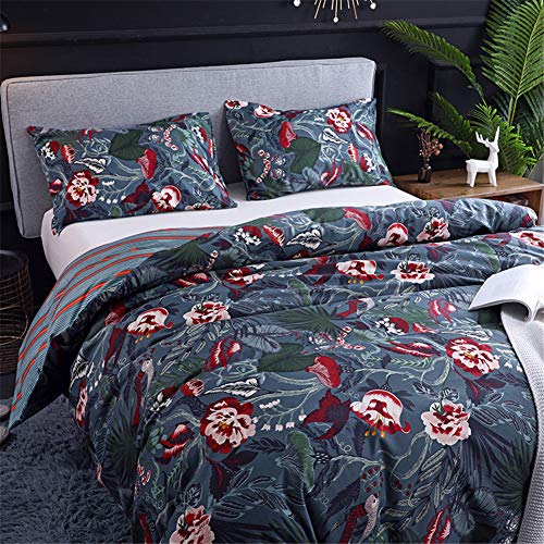 Ouduo Sets de Housses de Couettes, 1/2 Personnes Parure de Lit pour Adulte Fille Garçon Ensemble de Literie avec Housse de Couette et Taies d'oreiller (Fleur Rouge,150x200cm-2 Pièces) Cover