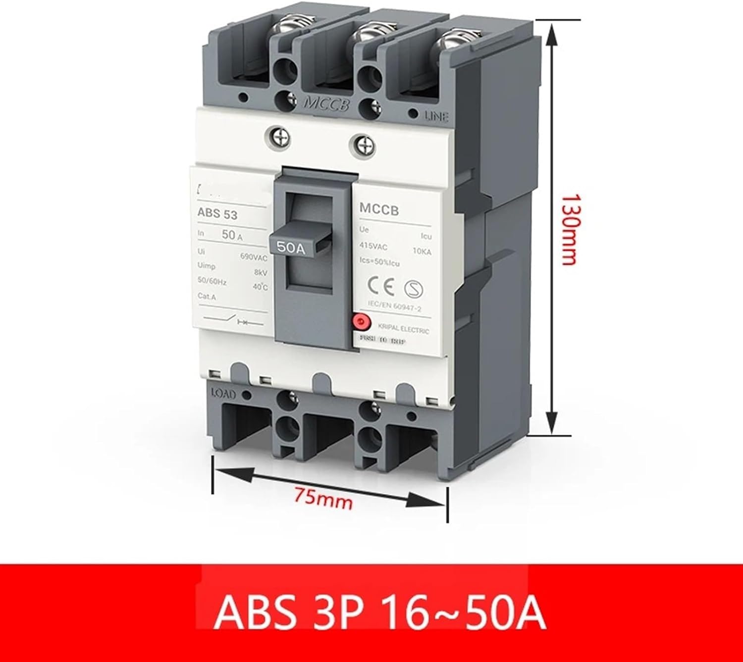 63A 100A 125A 2P 3P Moulded Case Circuit Breaker Protector Safety Switch (Size : 3, Color : 50A)