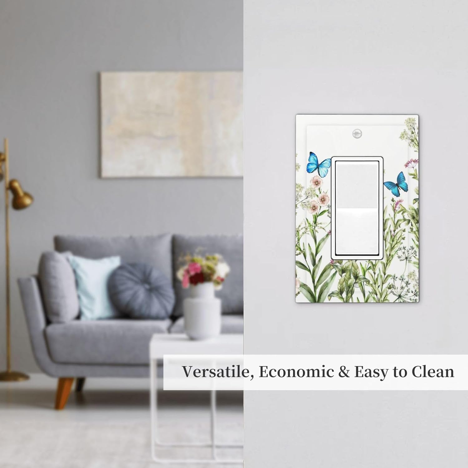 Floral Butterfly Light Switch Cover 1 Gang Single Rocker Country Vintage Colorful Flower Decorative Wall Plate Switchplate Receptacle Faceplate for Bathroom Bedroom