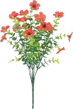 Realistic UV-Resistant Outdoor Flowers Zero Maintenance, Bundles Artificial Flowers for Outdoors, UV Resistant Faux Silk Flowers, Fake Plants for Garden Porch Home Decoration 6, Red