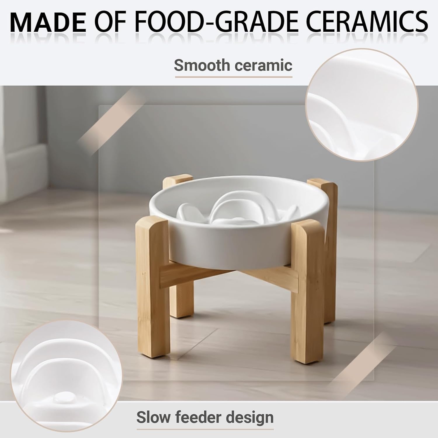 Petygooing Elevated Slow Feeder Ceramic Dog Bowls 8.26in, Slow Feeder Elevated Bowl for Small&Medium, Ceramic Slow Feeder Heavy Weighted Non-Toxic Non-Slip Puzzle Maze (White, 8.26in)
