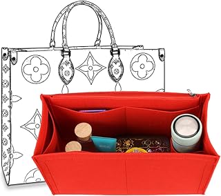 Bag Purse Organizer With Zipper, Tote Organizer Insert For LV ONTHEGO (M,(12.2x5x6.7),Red)