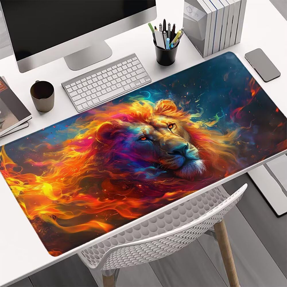 Alfombrilla Ratón, Alfombrilla Gaming León XXL 1200x600x3mm, Extendida Base de Antideslizante Caucho Mouse Pad Frío, Protector Escritorio con Bordes Cosidos, Mejora la precisión y la Velocidad D-9