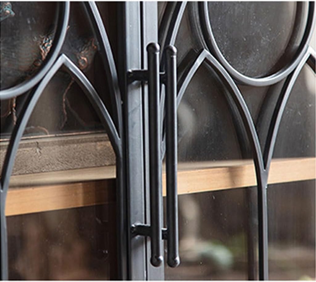Sideboard Cabinet Solid Wood Carved Retro Cabinet Industrial Style Glass Wine Cabinet Wrought Iron Four-Door Storage Sideboard Sideboard Cabinet with Drawers