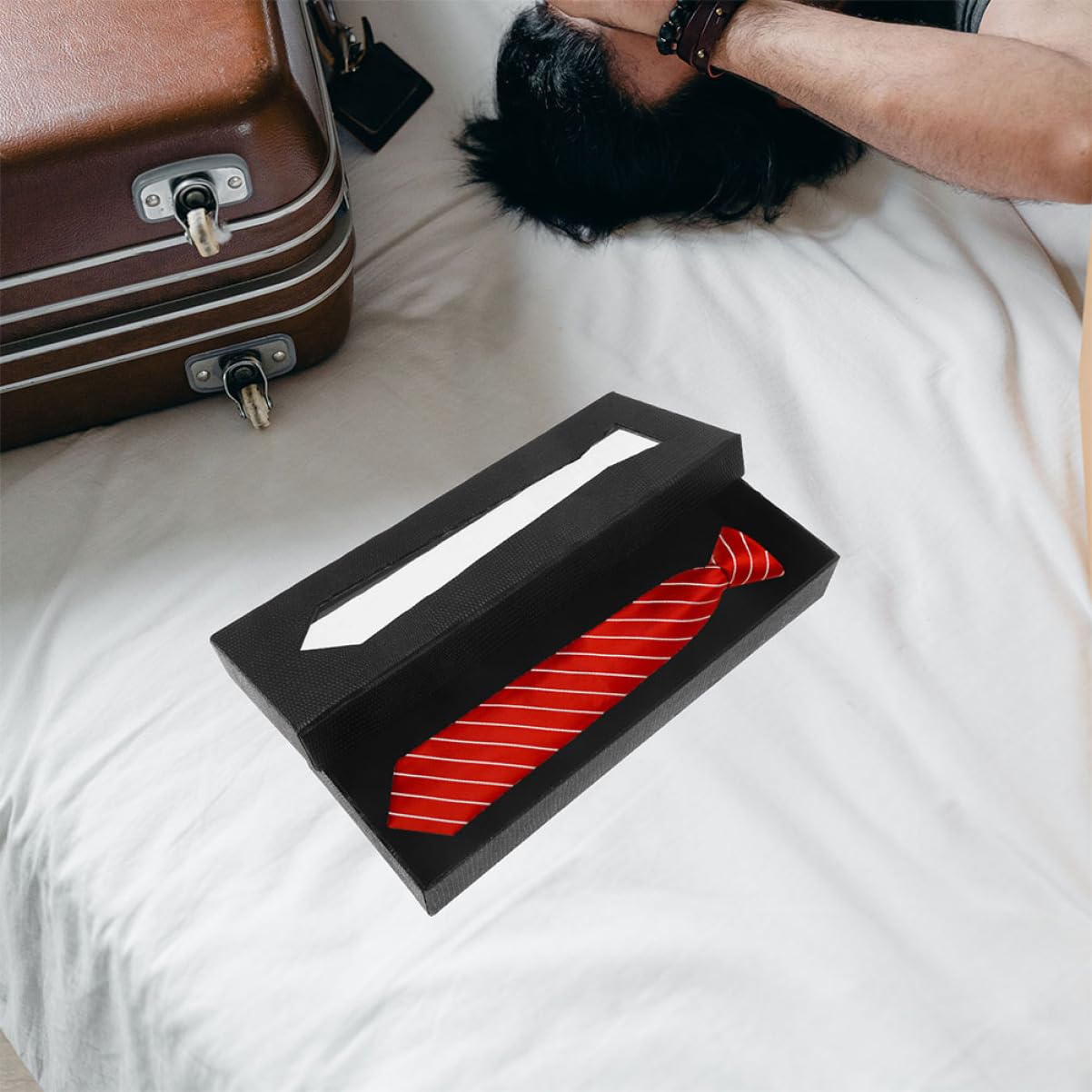 COLLBATH Schwarze Krawattenbox aus Karton 2 Stück-pack Kompakt und Stilvoll für Herren Elegante Geschenkverpackung für Reisen und Ordnung zu Hause