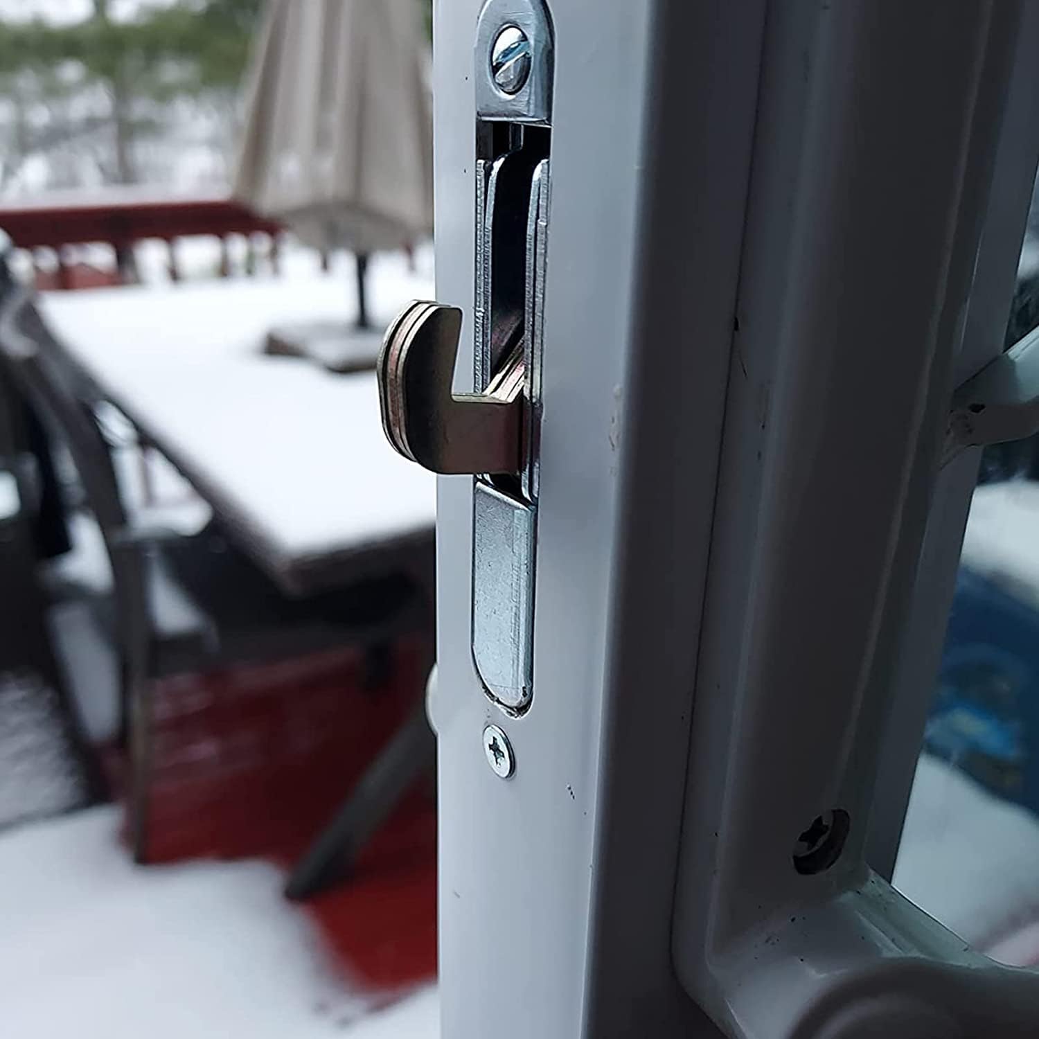 HauSun Mortise Lock with 45 Degree Keyway and Round Faceplate,Adjustable,Spring-Loaded Hook Latch Replacement for Sliding Patio Doors Constructed of Wood, Aluminum and Vinyl, 4-5/8"