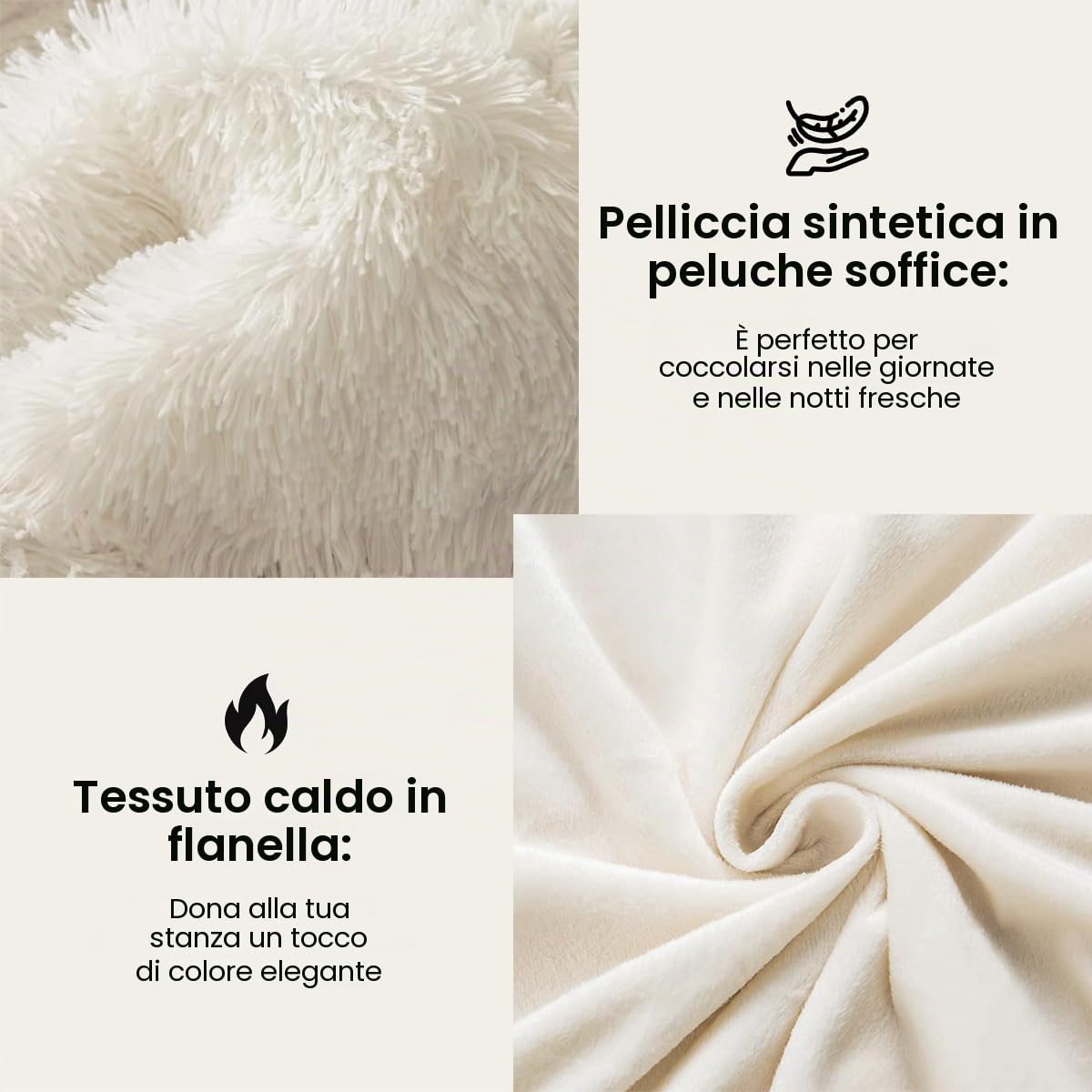 Sacebeleu Set di biancheria da letto in peluche, 135 x 200 cm, bianco crema, caldo inverno, soffice flanella, copripiumino con chiusura lampo e 1 federa 80 x 80 cm