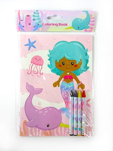 Miniatura 5 de TINYMILLS Juego de libros para colorear de sirena arcoíris para niños, recuerdos de fiesta con 12 libros para colorear y 48 crayones afroamericanos,