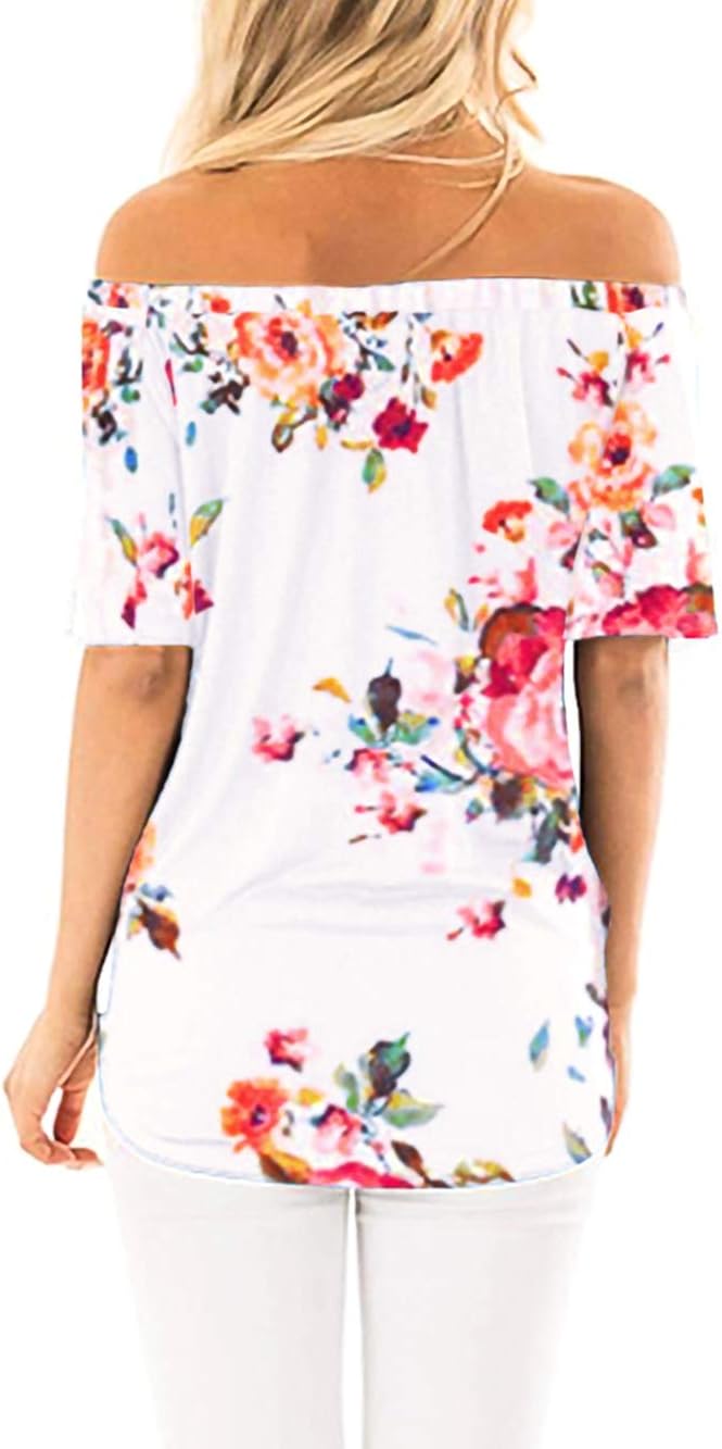 SAMPEEL Womens Off The Shoulder Top Short Sleeve Button Down Flowy Knot Shirt