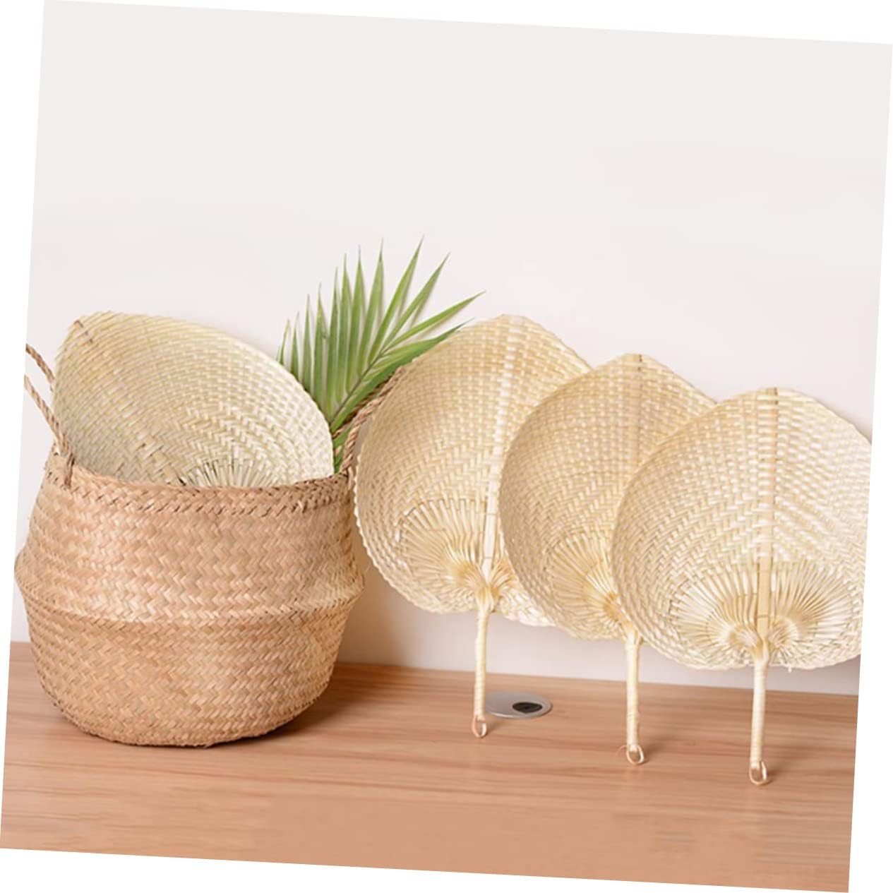 5Pcs Handmade Woven Fan Natural Raffia Hand Fans for Summer Cooling Vintage Chinese Style Home Decor Lightweight and Easy to Use for Indoor and Outdoor Events