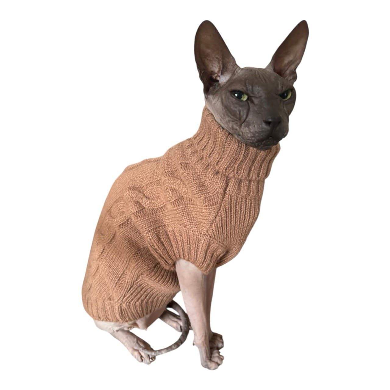 Musgo moca de cuello alto de gato, 100 % cachemira para esfinge y gatos desnudos (pequeño)