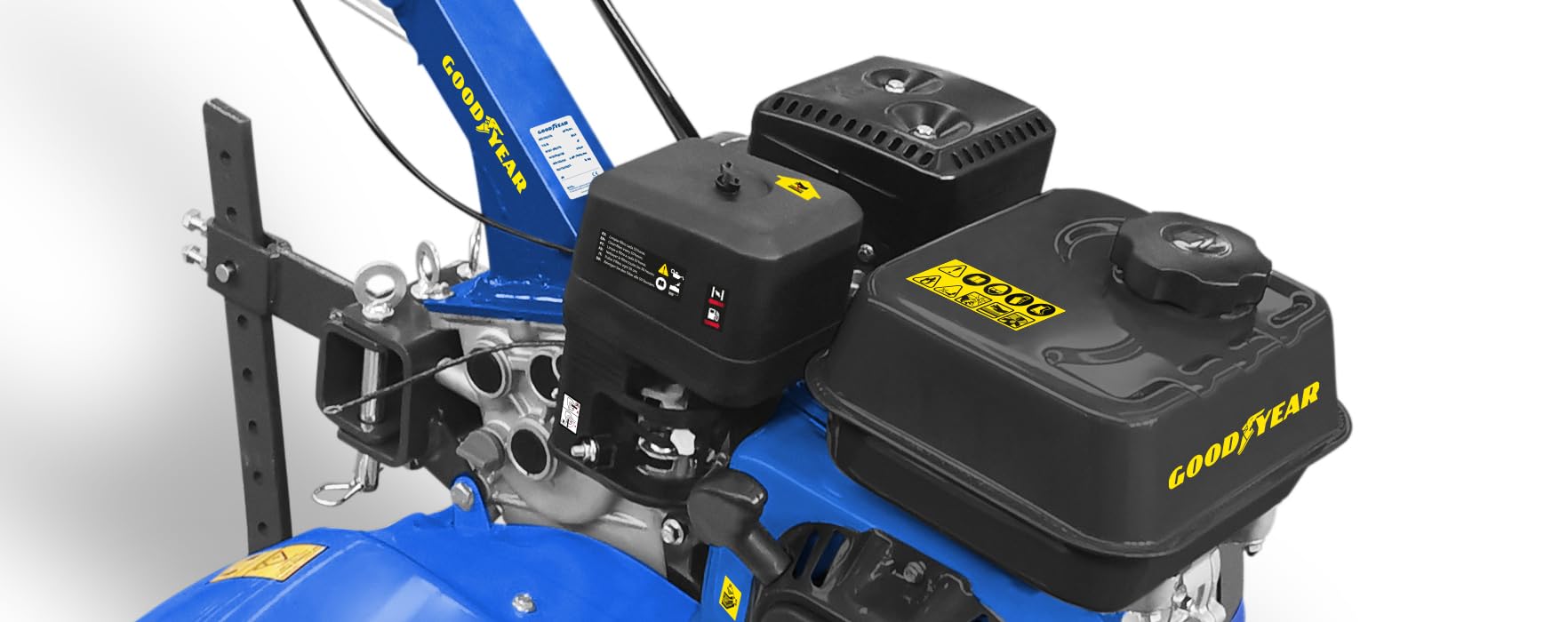 GoodYear - Motozappa Benzina 7 CV 208cc, trasmissione a catena, manubrio regolabile, ruote agricole 4.00-8, 3.6L Frizione Puleggia Tenditore, con Agocatore e Accessori