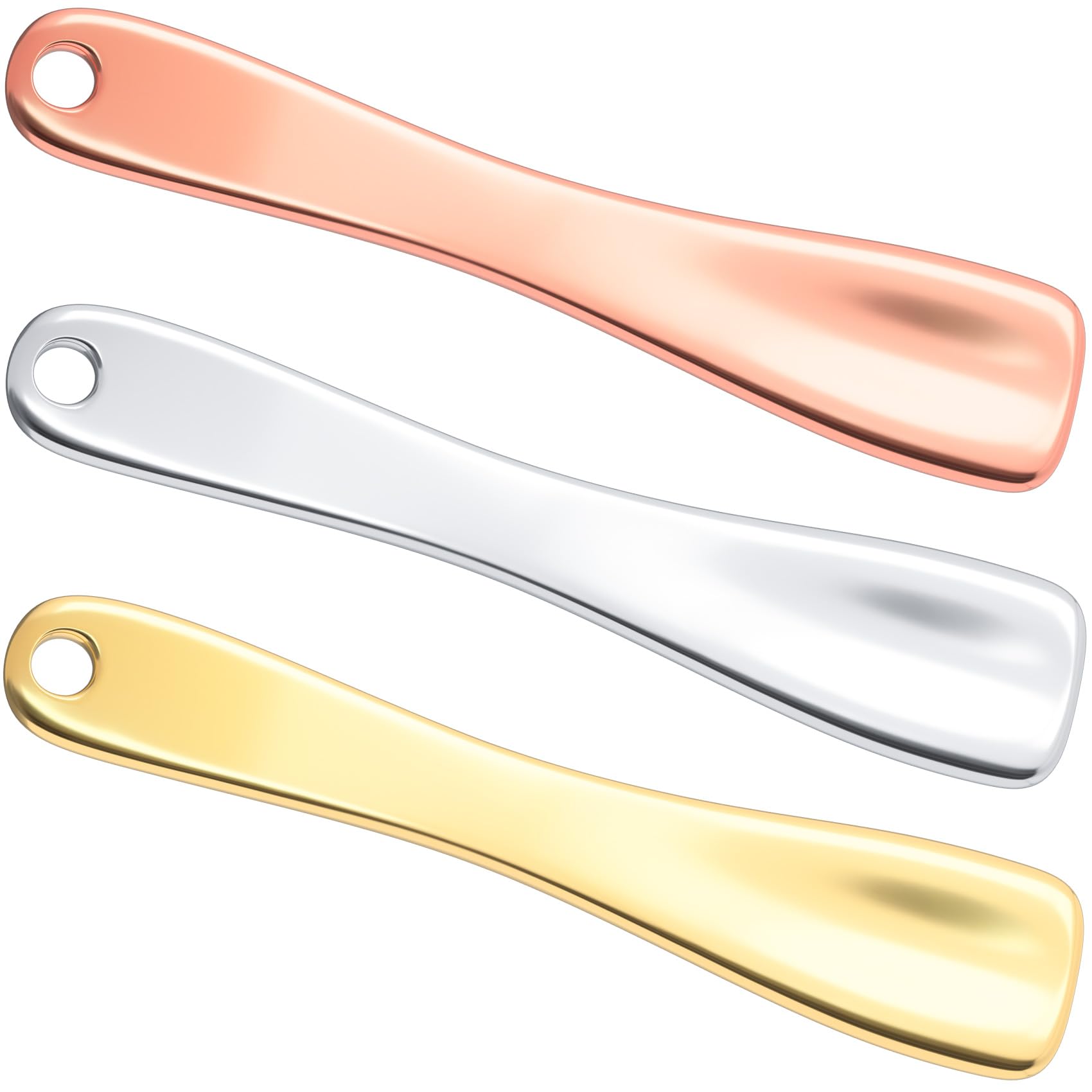 Pndeyo 3pcs Metal Facial Spatula, Mini Facial Massage Sticks for Women, Reusable Cosmetic Spoons Skincare Applicators for Eye Cream Lotion Moisturizers- Gold & Silver & Rose Gold