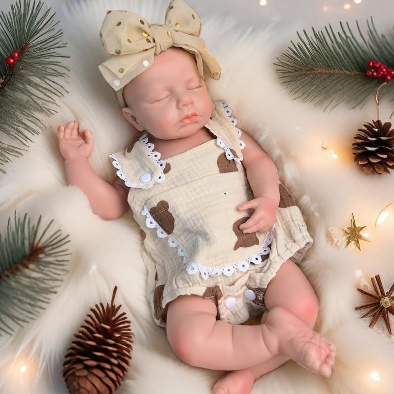 18-inch Loulou Reborn Baby Full Body Platinum Silicone Dolls Eyes Closed Sleeping Realistic Full Silicone Baby Dolls Girl Lifelike Big Doll with Pretty Yellow Suit