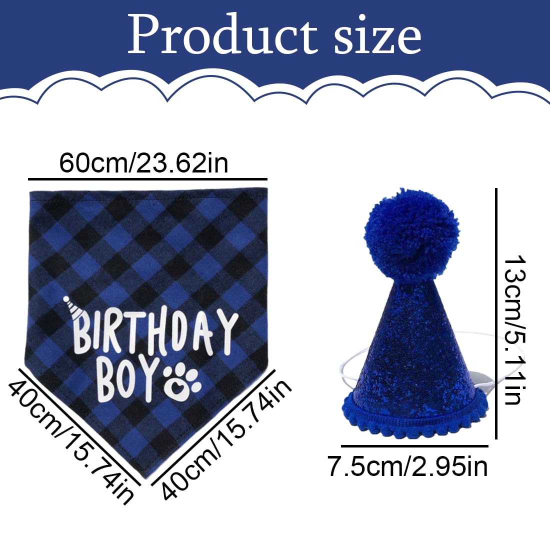 WUSJCOF Set Compleanno Cane 3 Pezzi, Bandana e Cappello con 8 Numeri Bling Adesivi, Regalo di Compleanno per Cani, Decorazioni per Festa di Compleanno Cane (Blu)