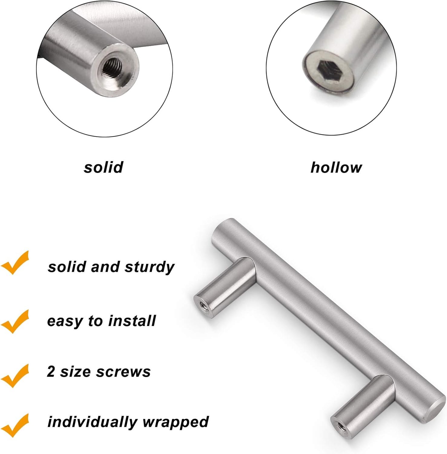 Probrico 5 Pack 2-1/2" Hole Center Solid Stainless Steel T Bar Cabinet Pulls Modern Euro Style Brushed Nickel Kitchen Cupboard Handles Dresser Drawer Knobs Kitchen Cabinet Hardware 4" Length