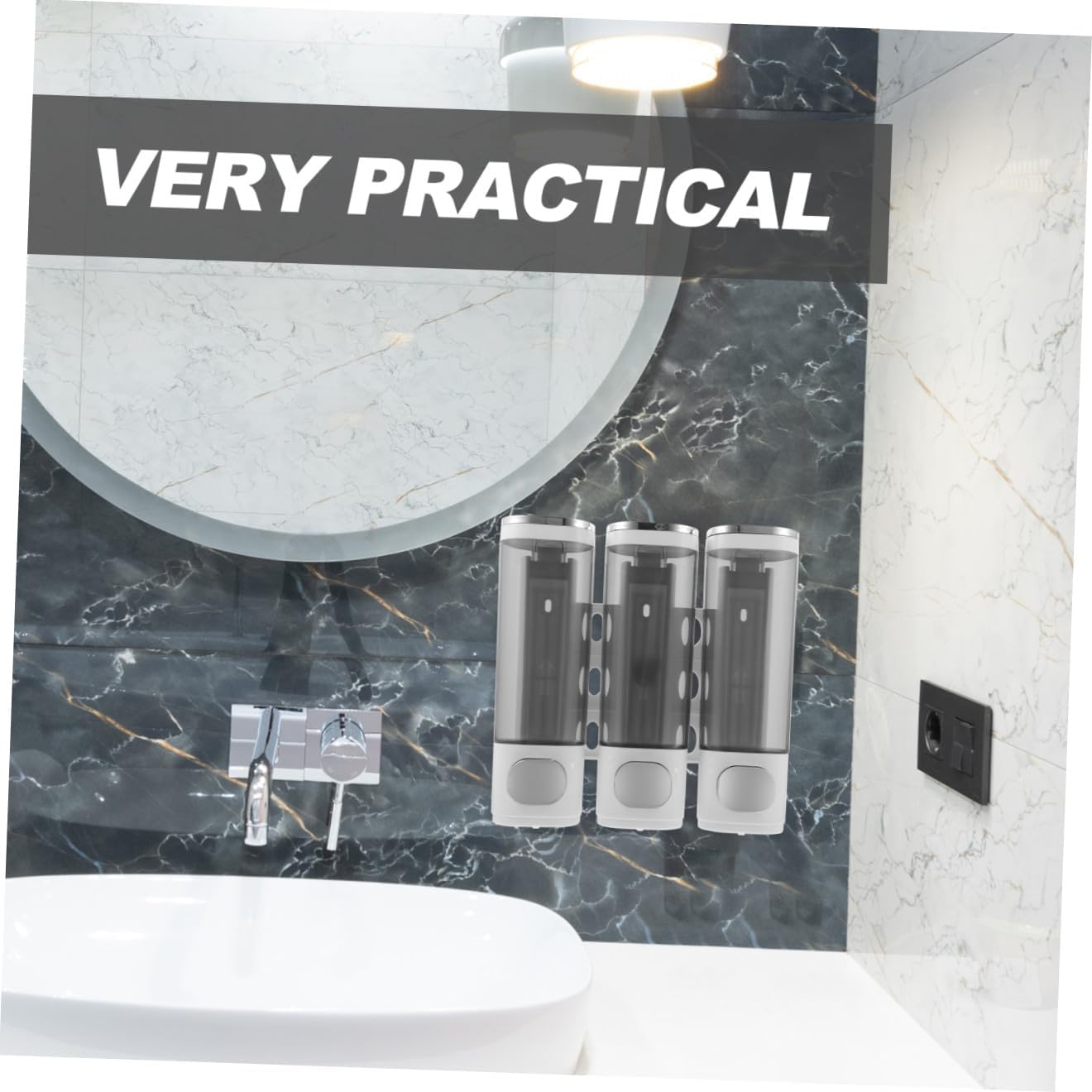 Wall Mounted Shower Soap Dispenser 3-Compartment Manual Shampoo Conditioner Soap Holder Bathroom White Electroplated for Residential and Hospitality Use