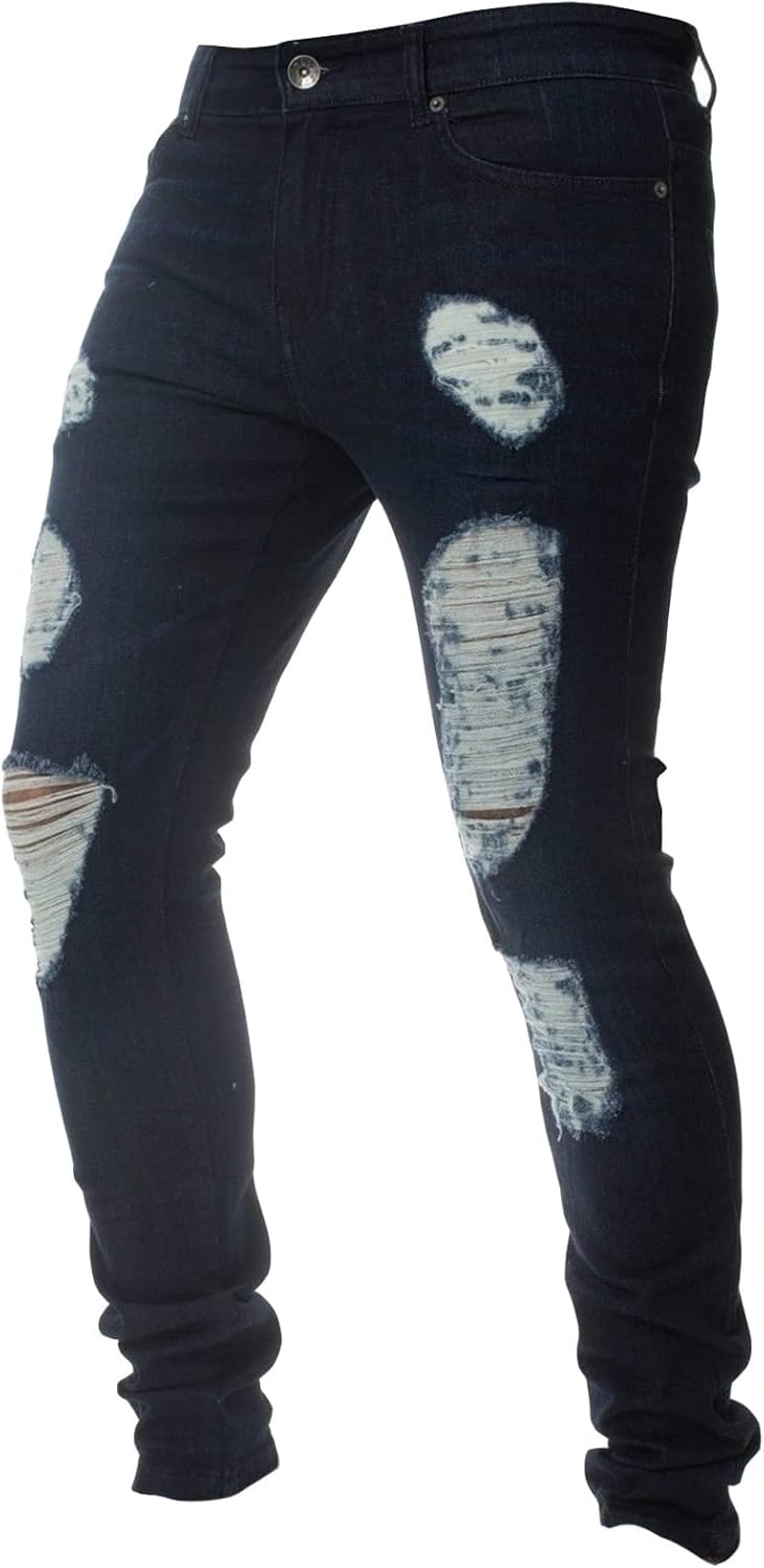 DGHM-JLMY Men's Ripped Fashion Slim Jeans Destroyed Knee Holes Slim Fit Tapered Denim Pants Stretchy Skinny Jeans Jeans