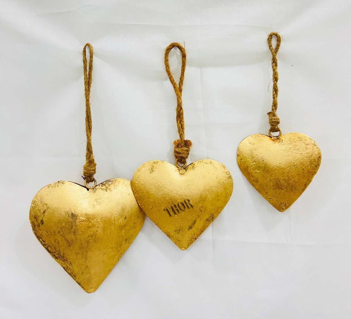 Metal Heart Decorative Bells with Hanging Rope Set of 3 Wall Decor Winter Holiday Easter and Home Decor