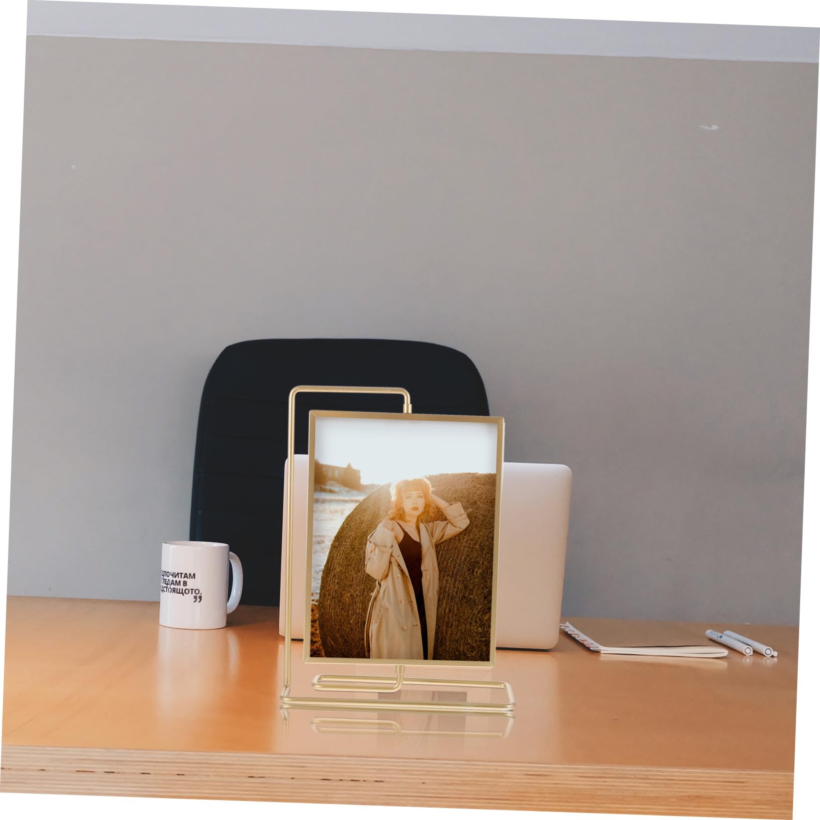 Artibetter Marco de Fotos Dorado Giratorio de 8 Pulgadas de Doble Cara Estructura Metálica y Acrílica para Decoración de Hogar y Mesa