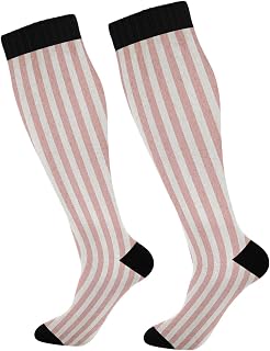 Calcetines de compresión para hombres y mujeres, de verano, a rayas, color rosa, hasta la rodilla, para deportes, correr, senderismo, fitness, multicolor, Talla única