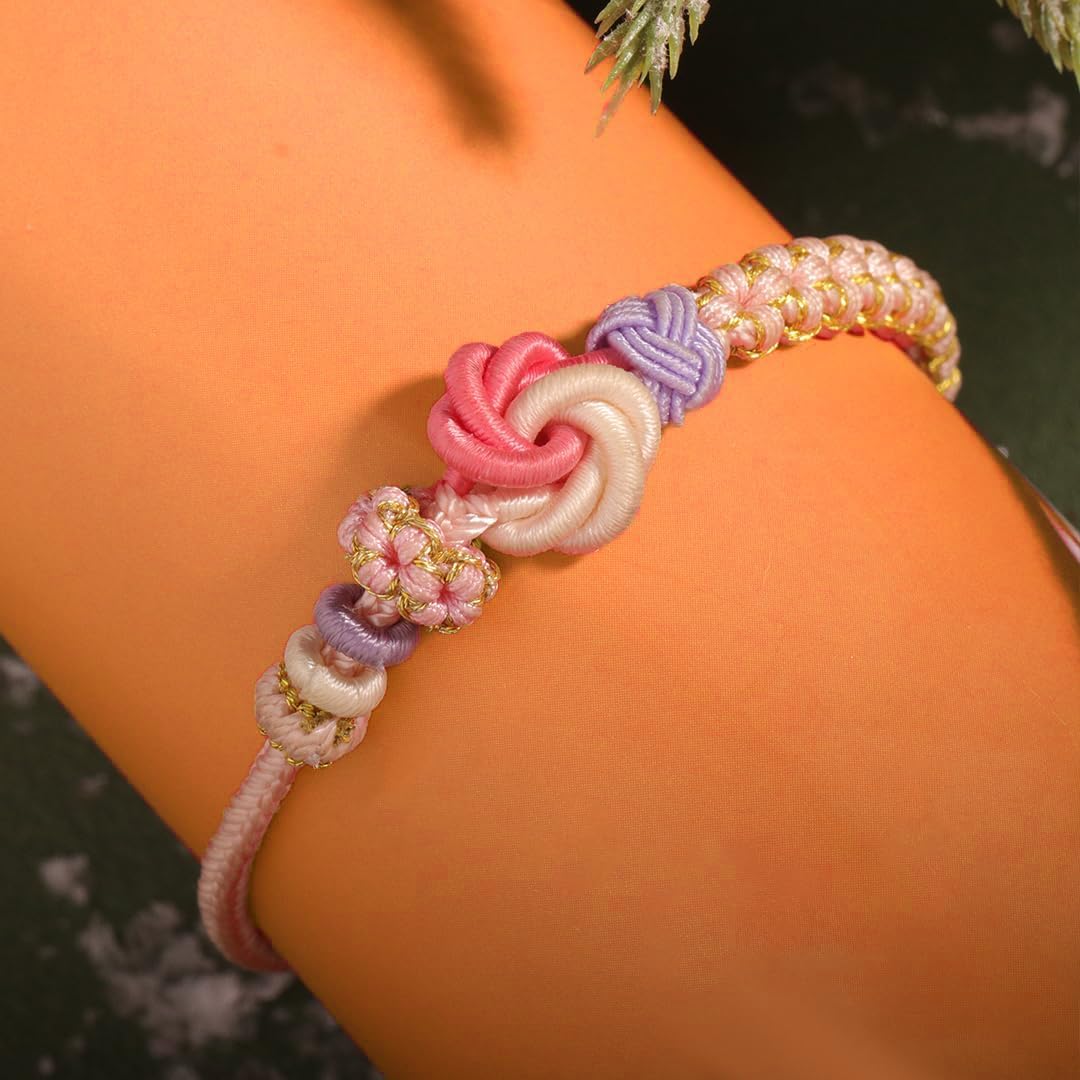 Peach Blossom Knot Bracelet - Adjustable Braid Rope For Granddaughter, Heartfelt Gifts From Grandma - Image 4